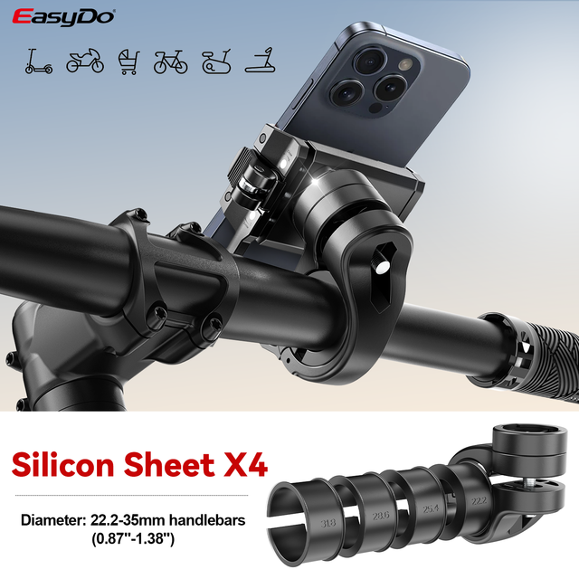 EasyDo Universal Bike Handlebar Phone Mount Shockproof Anti-Vibration Aluminum Alloy Cell Phone Holder for Bicycle E-bike