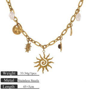 Collier pendentif soleil vintage personnalisé en acier inoxydable 316L, plaqué or 14K 18K PVD, bijoux fins, colliers tendance pour femmes - Product Image 6