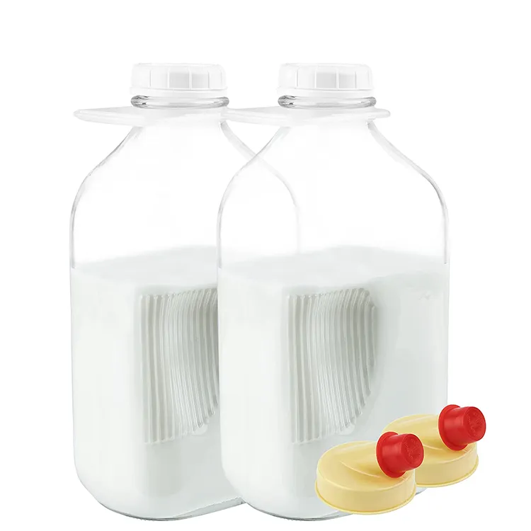 Wholesale Large 64 oz 2 Liters Milk Tea Bottle Milk Glass Bottle with Plastic Screw Cap
