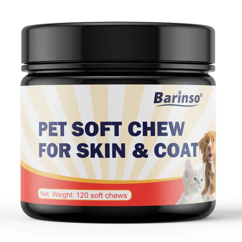 OEM & ODM pour chiens et chats, peau et manteau doux à mâcher pour chiens à saveur de poulet avec huile de saumon, acides gras Omega et EPA & DHA