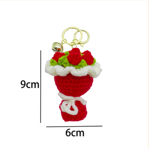 Gantungan Kunci Bunga Mawar Mini Rajutan Tangan Lucu dengan Lonceng, Hadiah Ulang Tahun untuk Anak Perempuan, Gantungan Kunci Boneka Bunga - Product Image 5