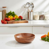 Ensemble de bols en bois 9.45 pouces en bois d'acacia grand bol de service à salade bol à mélanger en bois fait à la main ensemble d'ustensiles
