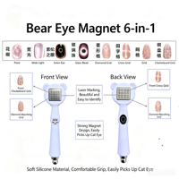 Bâtonnet magnétique 6-en-1 pour effet œil de chat, outil de nail art puissant pour perles de verre, manucure DIY, salon, vente en gros