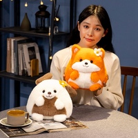 Peluche ronde mignonne de dessin animé, renard, mouton, chat, chien, douce et moelleuse, poupée assise avec décor floral, cadeau pour enfants