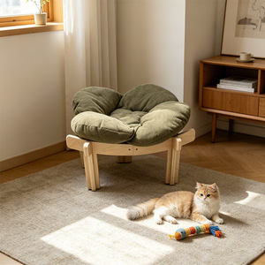Wooden Cat <b>Bed</b> Sofa Oval Removable Washable Corduroy Pet Resting <b>Bed</b> For Cats Small Pet Nest - Product Image 2