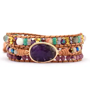 Bohemian Fashion color beaded bracelet, leather cord gemstone bracelets