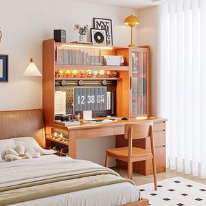 Solid Wood Japanese Style <b>Desk</b> With Bookshelf Integrated Home <b>Study</b> Furniture Cherry Wood Computer <b>Desk</b> Office <b>Study</b> <b>Desk</b> - Product Image 3