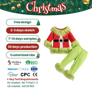 Conjunto de Pantalones y Top con Adornos de Piel Sintética Inspirado en <span class=keywords><strong>Grinch</strong></span> para Niños, Precio al por Mayor, para Disfraces Navideños, Fiestas de Año Nuevo - Product Image 1