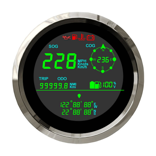 Marine Latitude Longitude Digital Gps Speedometer with Voltmeter Fuel Gauge Trip Odometer
