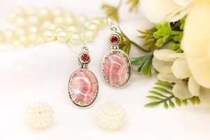 Rhodochrosite and Garnet Gemstone Earrings <b>Handmade</b> <b>Jewelry</b> 925 Sterling Silver Drop Earrings Women Fashion Wholesale - Product Image 5