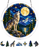 Kit de puzzle en acrylique personnalisé, attrape-soleil en verre teinté, motif loup hurlant, décoration à suspendre à la fenêtre, cadeau artisanal