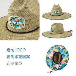 Sombrero de Paja Personalizado con Logotipo de Marca, Gorra de Surf para Hombre, Sombrero de Paja con Estampado Floral para Protección Solar de Verano, con Estampado en la Parte Inferior de la Ala - Product Image 5
