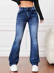 2025 primavera ed estate nuovi Jeans Casual Slim fit <span class=keywords><strong>a</strong></span> vita alta <span class=keywords><strong>pantaloni</strong></span> antirughe svasati da donna - Product Image 4