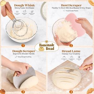 Set de Regalo para Hacer Pan de Levadura Rosa, Kit Completo para Hornear Pan Artesanal con Olla Esmaltada y <span class=keywords><strong>Cesta</strong></span> de Fermentación (Banneton) - Product Image 2