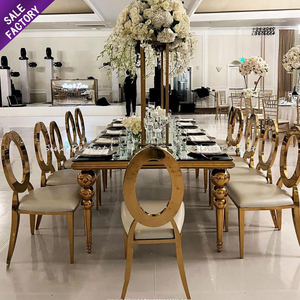 Hot Selling Stainless Steel Rectangle Glass <b>Table</b> New Wedding Furniture Dining Banquet Hall <b>Tables</b> Chairs - Product Image 1