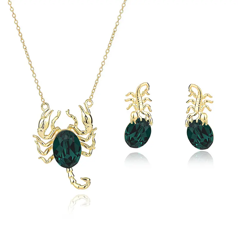 Fine jewelry set 925 sterling silver scorpion crystal pendant necklaces women fashion CZ diamond necklace earrings jewelry set