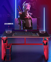 Bureau de jeu pour ordinateur de jeu de conception cyberpunk moderne avec éclairage LED RVB, support pour tasse et casque en métal, table de jeu