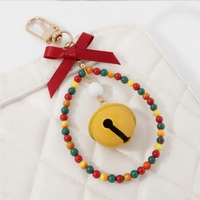 Porte-clés de Noël avec breloque étoile et clochette, mousqueton vert et perles colorées, pendentif de sac festif