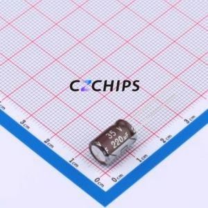 Condensateur électrolytique en aluminium à montage traversant 152EC0422, composant à montage traversant THT, D8xL12mm 220uF 20% 35V 735mA-100kHz - Product Image 1