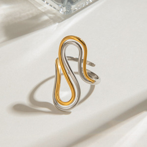 S-Shaped Double Layer Adjustable Stainless Steel <b>Ring</b> Gold <b>Silver</b> Two Tone Unisex Fashion Jewelry Gift - Product Image 4