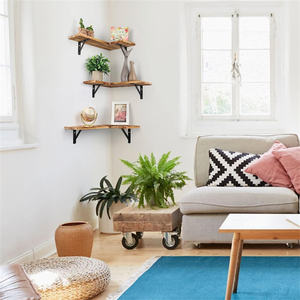 Estante de esquina flotante de hierro y Metal a la moda, estante de esquina de ducha de bambú para montaje en pared, estante de pared para Baño - Product Image 4