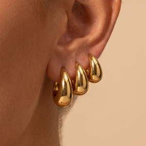 CLIORO Sweat Resistant Minimalist <strong>Huggie</strong> Polished Oval Clip Chunky Teardrop Hoop Earrings for Women Daily Wear Jewelry - Product Image 3