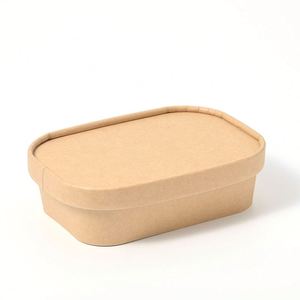 Oil Resistant Microwave Safe Kraft Paper Salad Container <b>With</b> Clear <b>Lid</b> Compostable Disposable Rectangular Food <b>Bowl</b> - Product Image 2