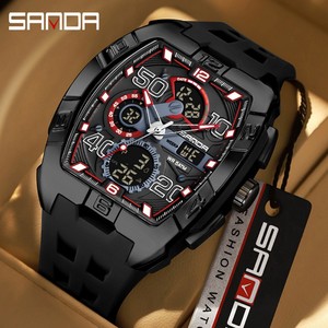 Reloj Digital SANDA 5110 con Forma de Barril, Resistente al Agua, Multifuncional, Deportivo, Casual, para Hombre, con Doble Pantalla, Luminoso y con Alarma - Product Image 2