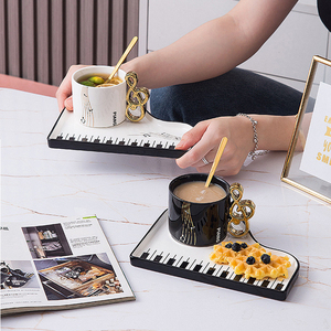 Novelty Piano Ceramic Coffee <b>Mug</b> and Dessert Plate Gold Handle Music Tea Cup with Saucer Set - Product Image 3