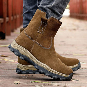 Men's Snow Boots High-top <b>Brown</b> <b>Wool</b> Warm Winter Anti-slip Mid-heel Solid Color - Product Image 2