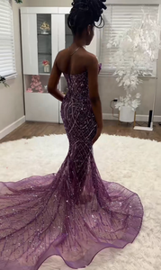 Abito da ballo personalizzato con strass lucidi e paillettes, decorazioni floreali 3D, abito lungo da sera Aso Ebi senza maniche, abito formale da sera per feste - Product Image 2