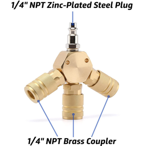 Séparateur d'air 1/4 pouce NPT, collecteur d'air à 3 voies avec 3 raccords rapides industriels en laiton - Product Image 4