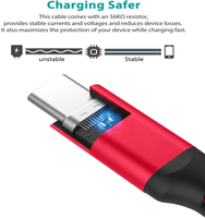 Chargeur USB personnalisé pas cher pour téléphone, lot de 4 câbles tressés USB-C rouges et noirs