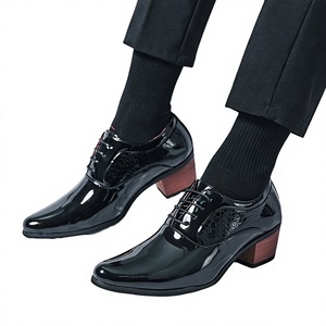 Outdoor Casual Lace-up Emboss Heels Heightening Genuine Leather Wedding Party Evening Dress Shoes Spring Summer Autumn - Product Image 2