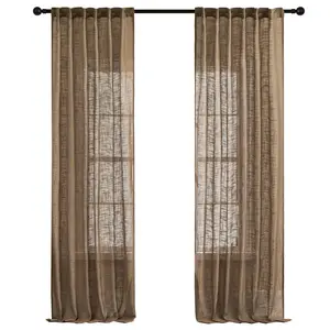High-grade Brown Sheer Curtains with Rod Pocket Semi Sheer Curtain Drapes Casual Linen Textured Window Draperies 1 Piece Woven