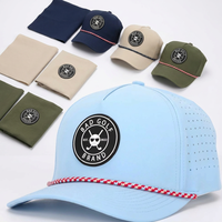 Club Company Customized Sports Waterproof 5 Panel Baseball Cap Hydro Breathable Rope Golf Hats with Rubber/PVC Logo Gorras