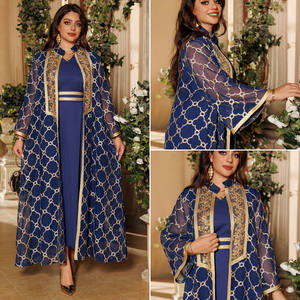 Tengah Dubai Muslim <span class=keywords><strong>2</strong></span> potong Set Abaya gaun Muslim wanita bordir Cardigan + Dalaman Set pakaian Islami - Product Image 2