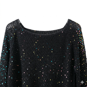 Maglione nero da donna con <span class=keywords><strong>paillettes</strong></span>, pullover in <span class=keywords><strong>maglia</strong></span> con glitter arcobaleno, cardigan ampio, top in <span class=keywords><strong>maglia</strong></span> lucido per feste - Product Image 4