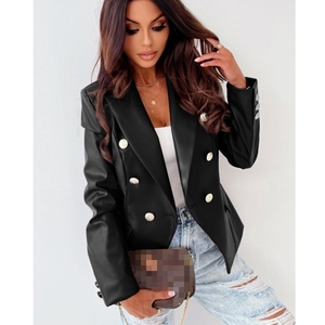 Giacca da <span class=keywords><strong>donna</strong></span> all'ingrosso alla moda giacche <span class=keywords><strong>in</strong></span> <span class=keywords><strong>pelle</strong></span> sintetica abito europeo a manica lunga con bottone doppio petto <span class=keywords><strong>donna</strong></span> - Product Image 2