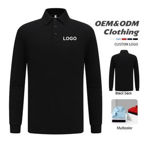Polo à manches longues pour homme en coton d'automne, col montant, brodé, col à revers, t-shirt à manches longues pour homme, logo personnalisé - Product Image 3