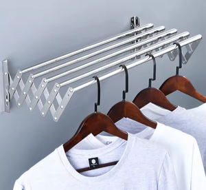 Porte-serviettes mural pliable moderne en acier inoxydable avec crochets et étagère à double niveau pour salle de bain, séchoir extensible de 60 cm - Product Image 5