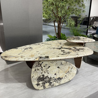 Meubles Gainsville Meubles en pierre Table jaune Socle bas en marbre Salon Table de luxe naturelle personnalisée Design
