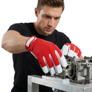 Gants en cuir blanc et rouge, antidérapants aux doigts, avec poignet élastique, 10 pouces, sans latex, usage général - Product Image 4