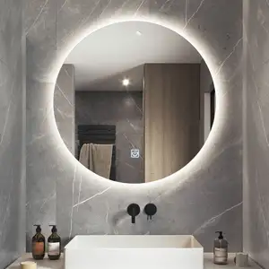 Custom Round Wall Mirror Silver Modern Bath Led Smart Bathroom Vanity Mirror With Light