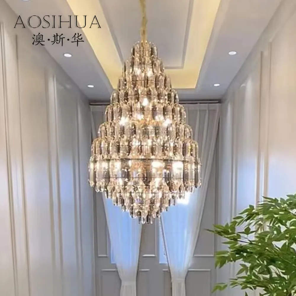 Italian Crystal Large Pendant Lamp Hotel Project Hall Lobby Custom European Metal Luxury Chandelier
