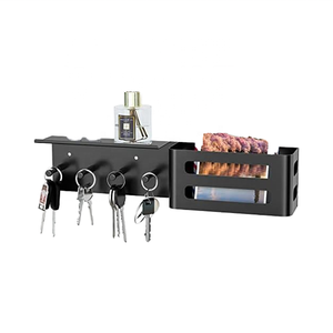 MKO 4 ganchos Metal madera llavero sala de estar montaje en pared correo organizador llavero con bandeja fácil adhesivo hogar herramienta negro - Product Image 1
