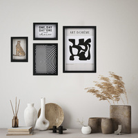 Grosir gaya Modern bentuk persegi panjang menampilkan Set bingkai foto 4 buah cetakan layar sutra MDF bingkai gambar kayu Set