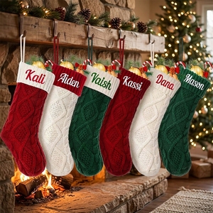 Wholesale Brand Plaid Red Cotton Chunky Knit 18 Inches Fireplace Decorative Custom Logo <strong>Large</strong> <strong>Christmas</strong> <strong>Stocking</strong> Soft Luxury - Product Image 1