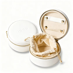 Round PU Leather Zipper Jewelry Box Portable Travel Jewelry Organizer with <b>Drawstring</b> <b>Pouch</b> Inside Case for Rings Earrings Neck - Product Image 3