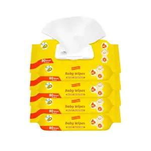 Antibacterial Biokleen OEM Free Sample 80 PCS Lemon Scented Antibacterial Pure Water Baby Cleaning Wipes With Aloe Vera